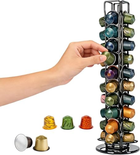 MJFENDAI Soporte para cápsulas de café Nespresso para 40 cápsulas, almacenamiento giratorio de 360° de acero inoxidable, organizador de cápsulas de café Nespresso para cápsulas de la línea Original