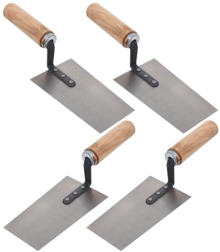 GLEAVI Set 4 Pezzi Cazzuole per Intonaco in Acciaio Inox, Spatole da Costruzione per Stucco e Cemento, Raschietti per Muratura per Lavori di Finitura e Riparazione Edile