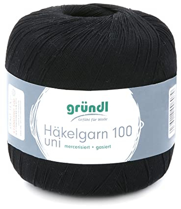 Häkelgarn 100 Gründl 100% Baumwolle, Filetgarn,häkeln, 100g 566 m,NS -2,Stärke 10 (129 schwarz)