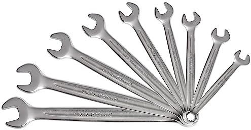 KS TOOLS - 922.0043 - Jeu de 9 clés mixtes métriques - Clé plate à cliquet en boite - Composé de 9 pièces de 8 à 19 mm - Angle de fourche et œil incliné à 15°