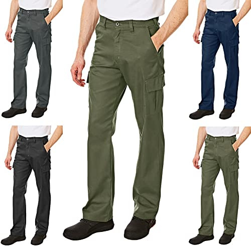 Lee Cooper LCPNT205 Pantalón cargo clásico de trabajo con bolsillos múltiples, de cuidado fácil y resistente, para hombre, Caqui, 40W / 29L
