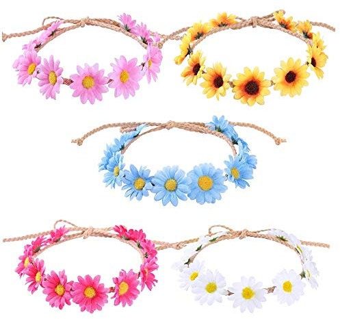 Bkrdty Sonnenblumenkrone, 5 Stück, Gänseblümchen, Haare, Krone, mehrfarbig, Gänseblümchen, für Damen, Mädchen, Festival, Hochzeit, Party