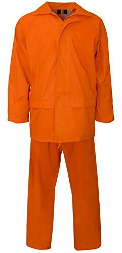 Silver Fancy Dress® Hi Vis Viz Plain Rainsuit 2 Piece Set Jacket and Trouser Unisex Hooded Puddle Waterproof Outdoor Workwear Polyester Rain Wear (3XL, Hi Vis Rainsuit Orange)