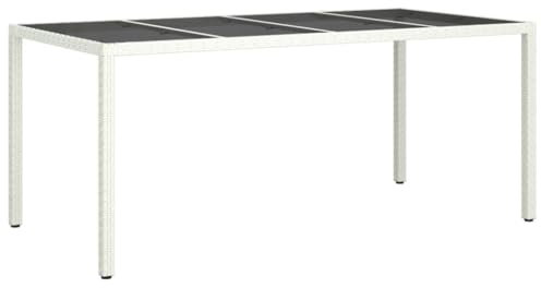 vidaXL Gartentisch Garten Esstisch Terrassentisch Gartenmöbel Balkontisch Outdoor Tisch Außentisch Weiß 190x90x75cm Hartglas Poly Rattan