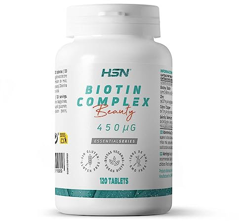 Biotina 450 MCG de HSN | 120 Tabletas Biotin Complex en Forma de D-Biotina y con Minerales: Zinc + Cobre + Selenio | No-GMO, Vegano, Sin Gluten