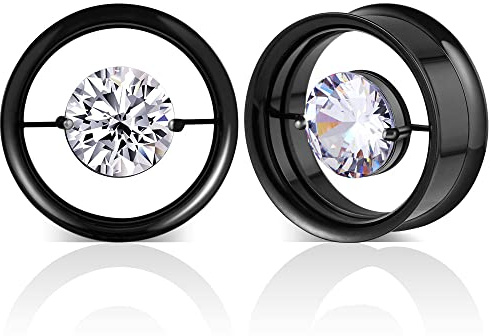 COOEAR 1 par tunnlar i rostfritt stål ädelsten öronproppar öljettmätare för öron skruv tillbaka dubbelutsvängda bårar expander., 00G(10mm), Kristall, diamant, metall, rostfritt stål, stål, Sandsten