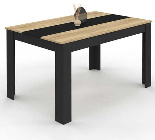 IDMarket - Rechteckiger Esstisch Georgia 6 Personen schwarz und Buchenholznachbildung 140 x 80 cm