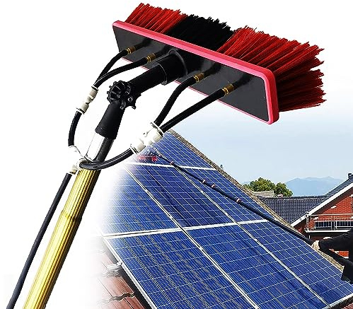 Pxkmouy 10M Wash Spazzolone Kit Spazzola Vetri, per Pulizia di Pannelli Fotovoltaici e Solari, Kit di Pulizia Telescopico Il palo Singolo pesa Solo 0,25 kg Spazzola Telescopica Alimentata ad Acqua