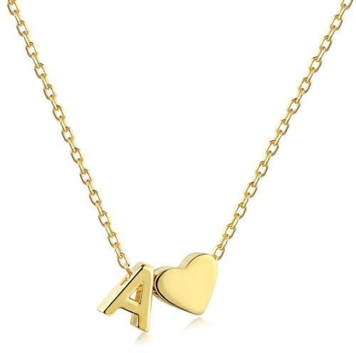 Cadena de Corazón Con Letras Para Mujer - Collar Con Colgante, Iniciales Personalizadas A-Z, Nombre, Amistad - Acero Dorado