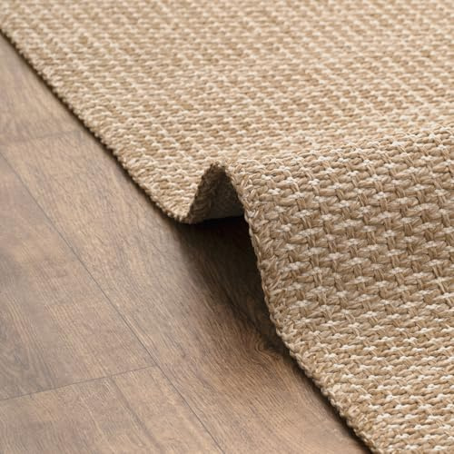 DAPHNE HOME DECOR Jute Area Rug, Machine Washable Rug For Garden, Kitchen, Bedroom, Dining Room and Living Room, Soft Short Pile, Kid Pet Friendly Rug (Brown & Ivory - Caria, 200X290 CM)