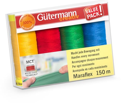 Gütermann Creativ Maraflex Elástico de Alta Elasticidad Juego de Hilos de Coser - Hilos Multicolor para Escotes y Costuras, Variación de Color 2, 4 x 150m - 1 Set