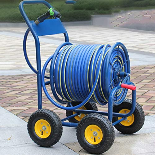 Robuster Metall-Schlauchtrommel, für den Außenbereich, Gartenschlauchaufbewahrung mit vier Rädern, industrielle Stärke, erschwingliches Haushalts-Wasserrohr-Set, inklusive 50 m Schlauch, blau,