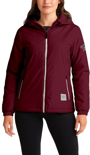 Reebok Womens Windbreaker Jacket - Lightweight Wind Water Resistant Insulated Zip Up Jackets for Women with Pockets & Hood, Size Large, Maroon