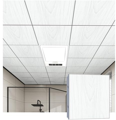 YJEUZCD Plafond Carrelage, Intérieur Décoratif Feuille, Cuisine Salle De Bain sous-Sol Revêtement Panneaux, Bureau Installation Panneaux, Lavable Revêtement Panneaux(Gray-B,15pcs-30x30cm)