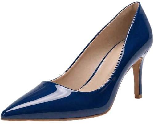 Women’s Low Heel Court Shoes Elegant Pointed Toe Mid Heel Pumps for Office, Work, Wedding & Formal Wear Comfort Shoes UK (Navy Patent, UK Footwear Size System, Adult, Women, Numeric, Medium, 4)