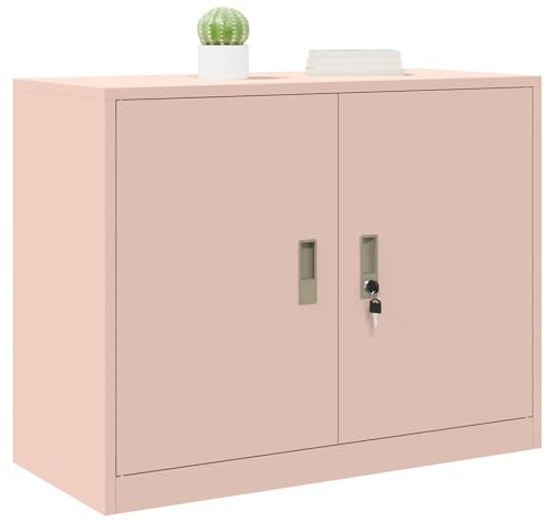 vidaXL Armoire de Rangement Rose 90 x 40 x 70 cm Acier, Armoire de Bureau Moderne, en Acier rectangulaire, fermant à clé, Espace généreux, Meuble Industriel, Solution Robuste