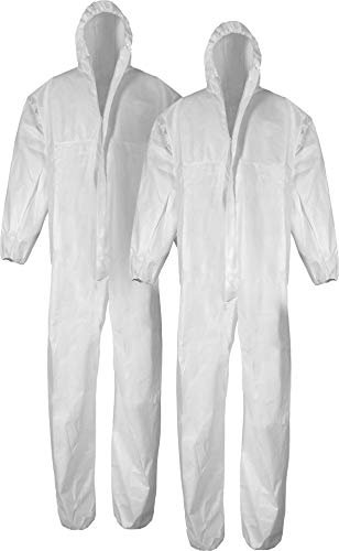 normani 1-10 Stück Einweg Schutzanzug Overall aus Polypropylen mit Kapuze und Reißverschluss [Gr. M-XXXL] Farbe 2 Stück Größe XXL