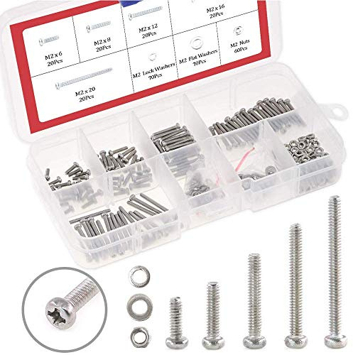 Hilitchi Assortiment de 300 pièces M2 Phillips Vis à tête cylindrique Boulon Écrou de verrouillage Rondelles plates en acier inoxydable 304 (M2)