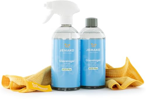 Jemako Glas-Reiniger ECO Plus 1l inkl. Profituch 35x40 cm, Schaumpumpe und Wäschenetz