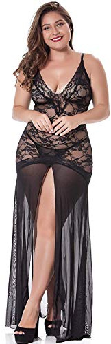 LINGERLOVE Donna Pizzo Lingerie Sexy Biancheria Intima da Notte Lungo Camicia Abito con Perizoma
