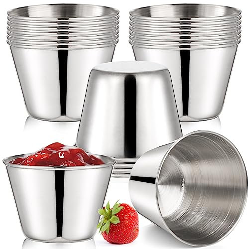 Bekith Juego de 20 Tazas de Salsa Mini Cuencos Salsa Plato de Salsa Salseros Pequeños Cuenco de Especias de Acero Inoxidable para barbacoa, restaurante, hogar (75ml)