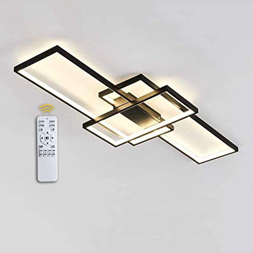 80W lámpara de techo LED regulable con control remoto 6000-3000K, función de luz nocturna, Aluminio, Moderno Square Luz de Techo de Araña para Salón Comedor Cocina Dormitorio Luces, negro 90x50x9cm