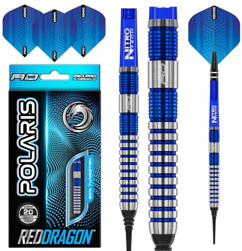 RED DRAGON Polaris Softip: 20 gram Wolfram Professional Darts Set mit Flights and Nitrotech Shafts (Stems)