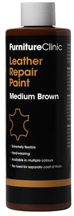 Furniture Clinic Leather Repair Paint & Dye | Self Seal Colourant for Quick and Easy Leather Repair | Suitable for Sofas, Car Seat, Shoes, Handbag, and More - Medium Brown, 50ml