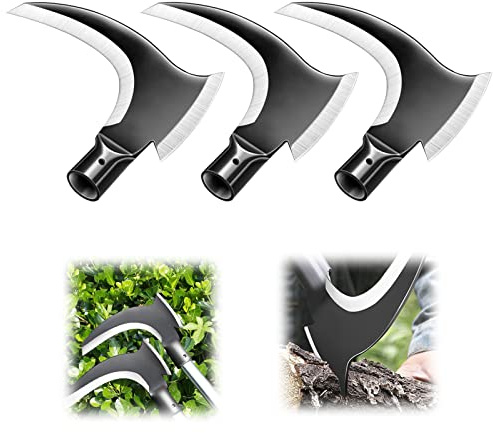 High Manganese Steel Double Scythe,Weeding Scythe,Agricultural Hand-Motor Weeding, Sickle for Outdoor Mowing Grass, Cutting Vines, Pruning Trees, Cutting Bamboo, Chopping Wood, Harvesting Rice (3 PCS)