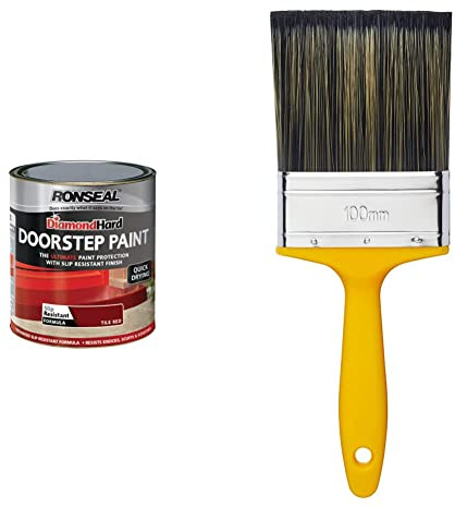 Ronseal DHDSPR750 750ml Diamond Hard Doorstep Paint - Tile Red & ProDec PR4GY Flat Masonry Paint Brush for Rapid Application of Smooth and Textured Masonry Paints