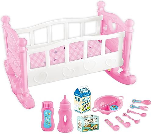 My Little Baby Dolls Bed Kids Pink Rocking Cradle Crib Cot Girls Toy with Accessories