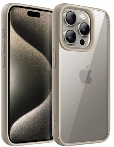JETech Hülle für iPhone 15 Pro 6,1-Zoll, Stoßfestes Handy Stoßfänger Schutzhülle, Solid Farbe Matt TPU Rahmen, Anti-Kratzer Transparent Rückseite (Titan Natur)
