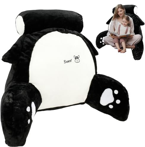 Fyeme Cojín de espalda con reposabrazos Reading Pillow Cojín de lectura para cama y sofá con cojín cervical extraíble para jugar con cojín para leer en la cama (negro)