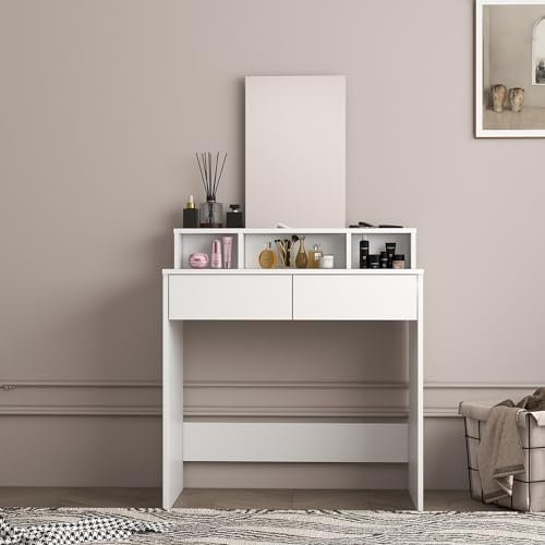 Panana Schminktisch Mit Spiegel Und 2 Schubladen - Weißes Schlafzimmermöbel