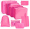 OSDUE Koffer Organizer Set 9-teilig, Packing Cubes, Wasserdichte Reise Kleidertaschen, Packtaschen für koffer, Verpackungswürfel mit Kosmetiktasche, Digitale Tasche, USB Kabel Tasche (Rose Rot)