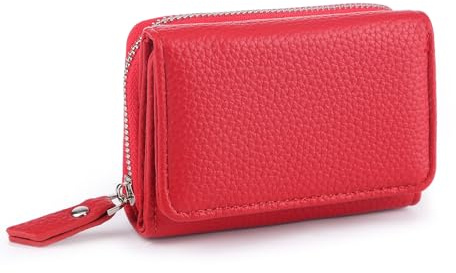 CHAOFANXI Geldbörse Damen, Trifold Leder Kleines Portemonnaie für Frauen, Geldbeutel Damen Portemonnaie Kleine Brieftasche Geldbörse mit 6 Kartenfächern, 1 Banknotenfach und 1 Münzfach,Rot