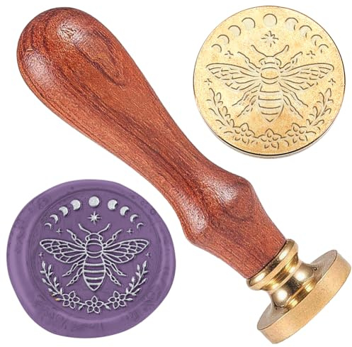 DELORIGIN Bee 1 Wax Seal Stamp Vintage Sealing Stamps Removable Brass Head Seal Stamp with Wooden Handle Sealing Wax for Envelope Card Letter Wedding Invitations Gift Wrapping Decor