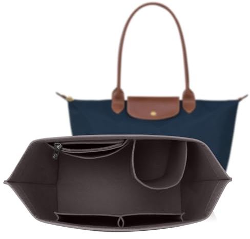 ZOLGINAH Organisateur de poches pour Longchamp Le Pliage, sac à main en feutre, avec poches multifonctionnelles, grande capacité, gris foncé, L