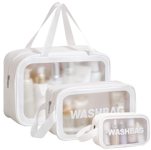 Juego de 3 Neceseres de Maquillaje, Neceser Transparente para Mujeres, Neceser Impermeable, Bolsa de Maquillaje, Bolsa de Aseo (Grande, Mediana y Pequeña)