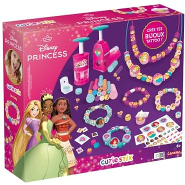 Lansay - Cutie STIX - Set Disney Princess - Kit Création Bracelets - Crée des Perles avec des Bâtonnets Souples - Découpez et Personnalisez Vos Bijoux - Loisir créatif - pour Enfants Dès 6 Ans