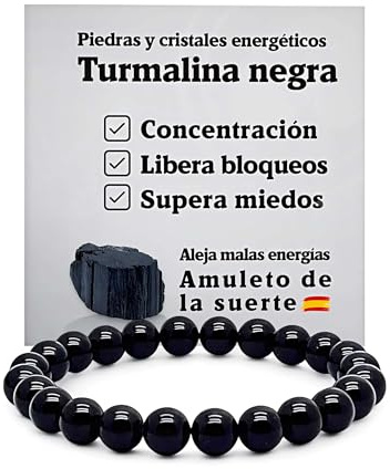 arana's® - Bracciale tormalina nera 8 mm - Filo elastico con perline a sfera - Pietre preziose energetiche per uomo e donna - Protezione delle onde elettromagnetiche - Respinge le cattive energie, 19