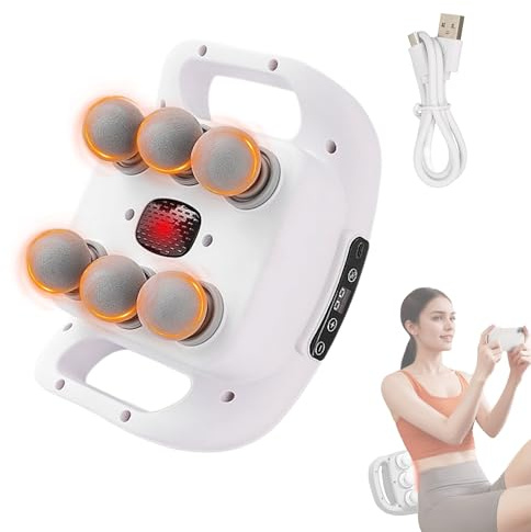 Masajeador Eléctrico de 6 Cabezas. Pistola de Masaje Muscular con 9 Niveles y 9 Modos. Cojín Masajeador para la Espalda, Piernas, Muslos, Abdomen. Herramienta de Masajes para Relajación.