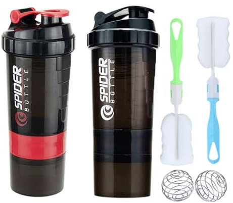 Tokaneit 2 Pezzi Shaker Proteinshake, Fitness Shaker 500ml, con Scatola di Immagazzinaggio + Scomparto Polvere, per Frullati di Proteine