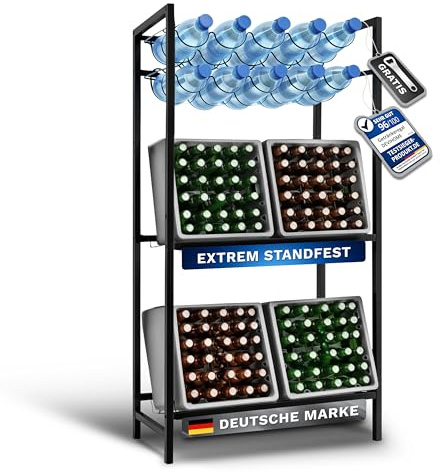 DEVIHOME Drinks Crate Rack Wine Rack – 3 x Boxes + 10 x Bottles Anthracite Grey with Adjustable Feet and Wall Shelf – Bottle Rack Metal – Crate Rack – Beer Crate Shelf – Box Stand