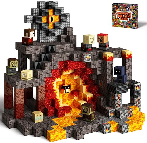KIDCHEER 100 Piezas de Bloques Magnéticos - Set de Bloques Construcción Fantasía Oscura, Aventura Volcánica Regalo para Niños, Juguetes Educativos Creativa para Niños y Niñas a Partir de 3 Años