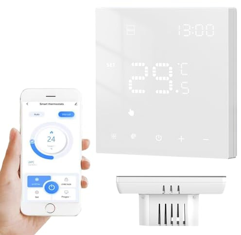KQWVZ Thermostat Connecté WiFi, Thermostat Connecté sans Fil, Thermostats d'ambiance Programmable, Thermostats Connecté Chauffage Gaz, Compatible avec Alexa et Google Home, Contrôle à Distance