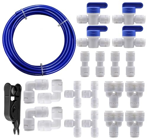 HAXIHA 10 m blå vattenförsörjningsslang 1/4 tum omvänd osmos vattenfilteranslutning lämplig för snabb anslutning av kylskåp, omvänd osmos system, Y+T+I+L Combo + avstängningsventil