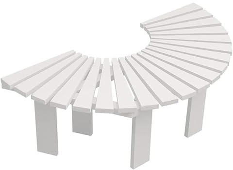 Banc d'arbre semi-circulaire en bois massif résistant aux intempéries pour jardin, porche, jardin, jardin, parc – Design blanc élégant