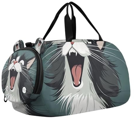 Cartoon Funny Norwegian forests Cat Cats Happy Small Gym Bag with Shoes Compartment Lightweight Sports Overnight Travel Bag for Beach Swim Bags Pool Sports