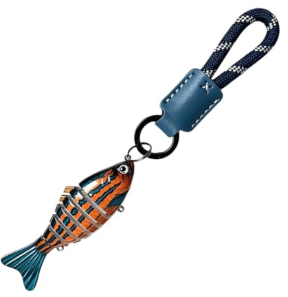 Glifora flerfoderande fiskedrag nyckelring – konstgjord swimbait nyckelring med flätat rep, vintage fisknyckelring hänge berlock, present till fiskeälskare
